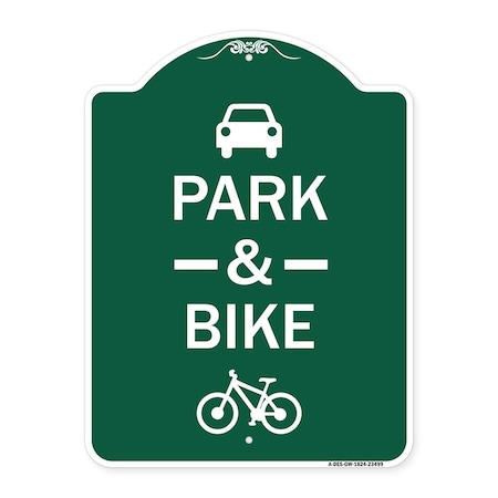 Signmission Park & Ride W/ Bicycle Graphic, Green & White Aluminum Architectural Sign, 18" x 24", GW-1824-23499 A-DES-GW-1824-23499